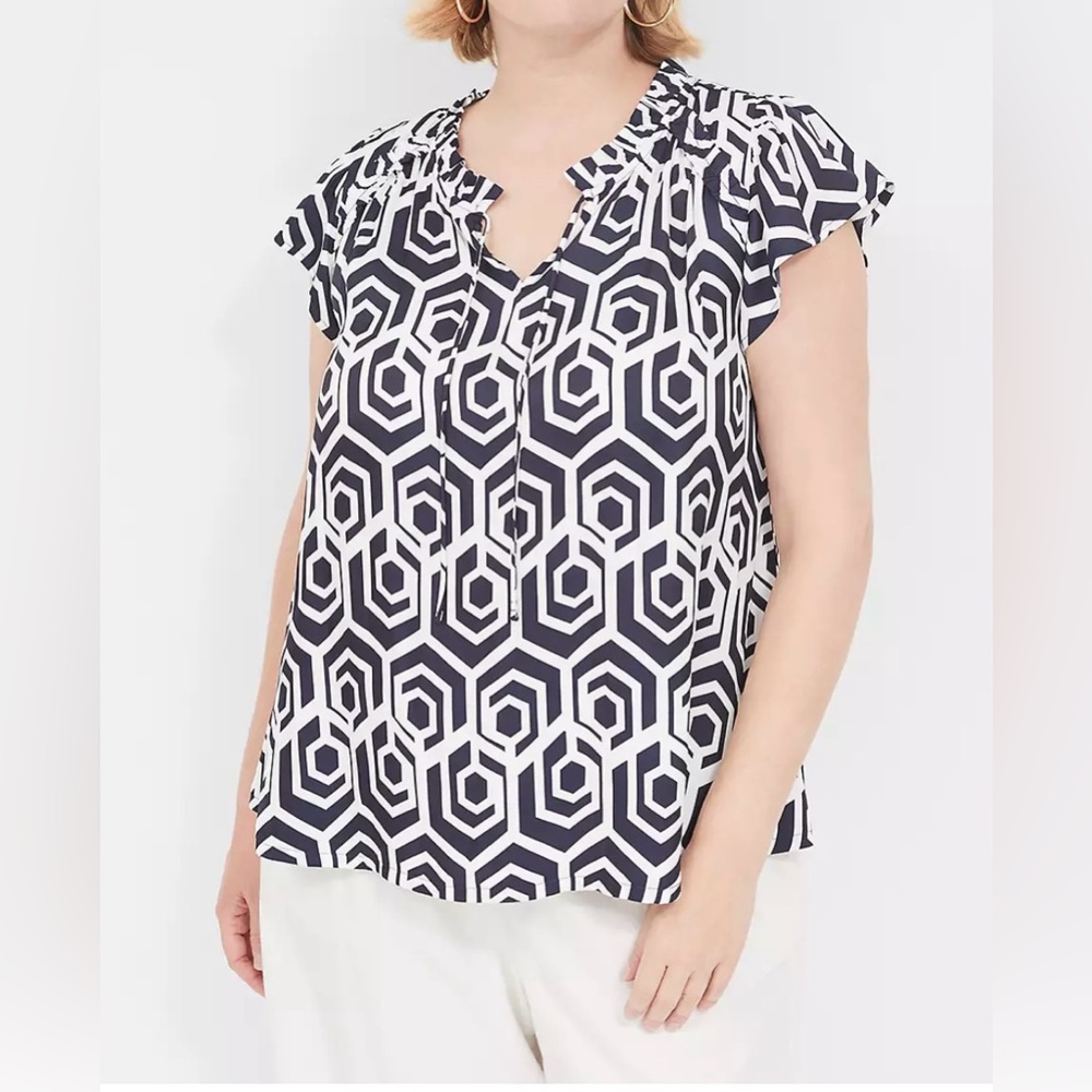 Lane Bryant Navy and White Hexagon Blouse Excellent condition